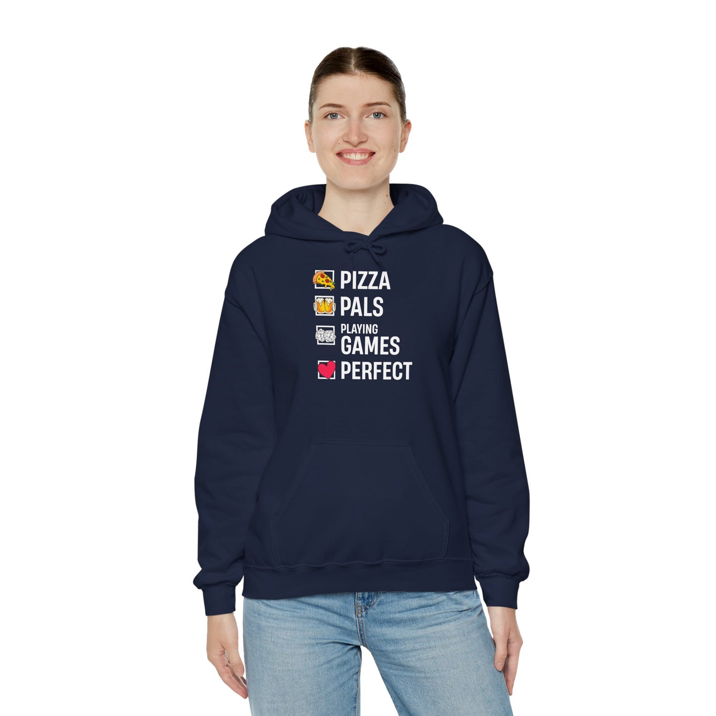 Pizza, Pals, Playing Games, Perfect - Heavy Blend™ Hoodie for Men and Women