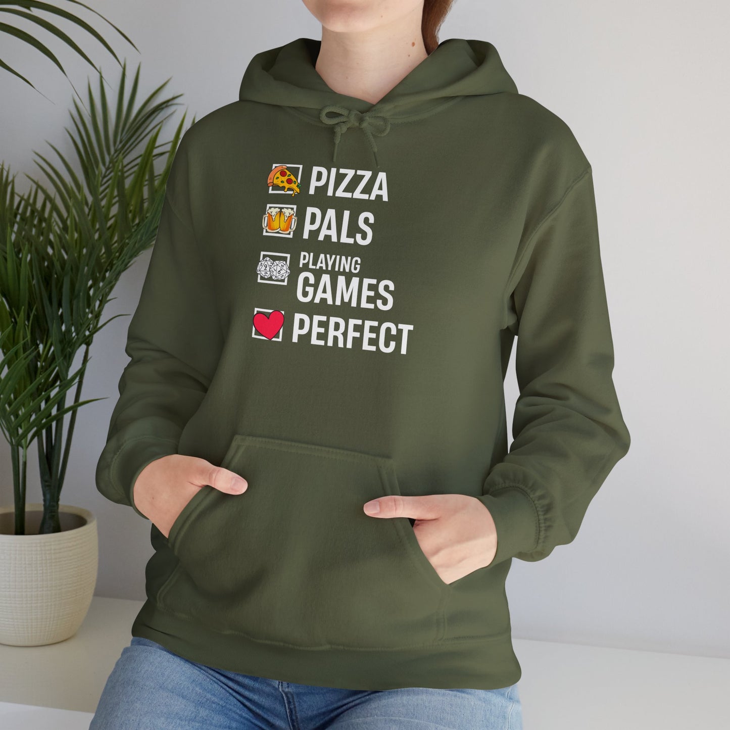 Pizza, Pals, Playing Games, Perfect - Heavy Blend™ Hoodie for Men and Women