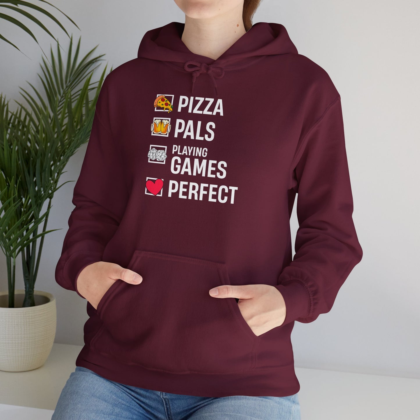 Pizza, Pals, Playing Games, Perfect - Heavy Blend™ Hoodie for Men and Women