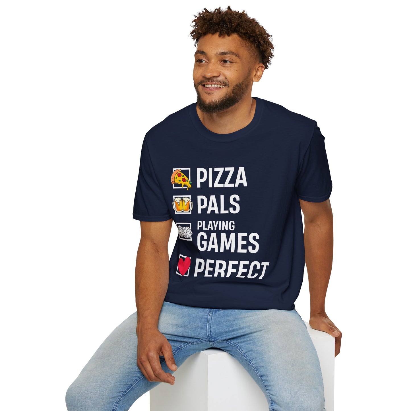 Pizza, Pals, Playing Games, Perfect - Softstyle T-Shirt for Men and Women