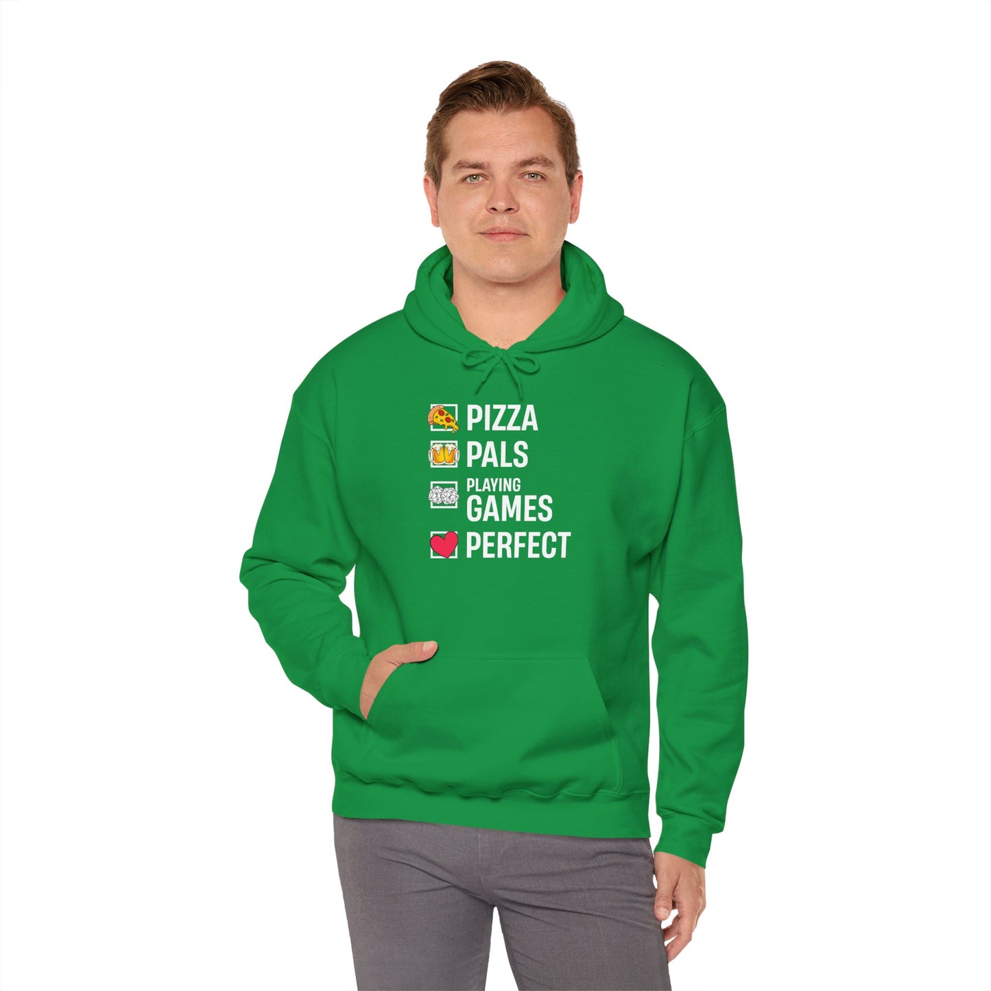 Pizza, Pals, Playing Games, Perfect - Heavy Blend™ Hoodie for Men and Women