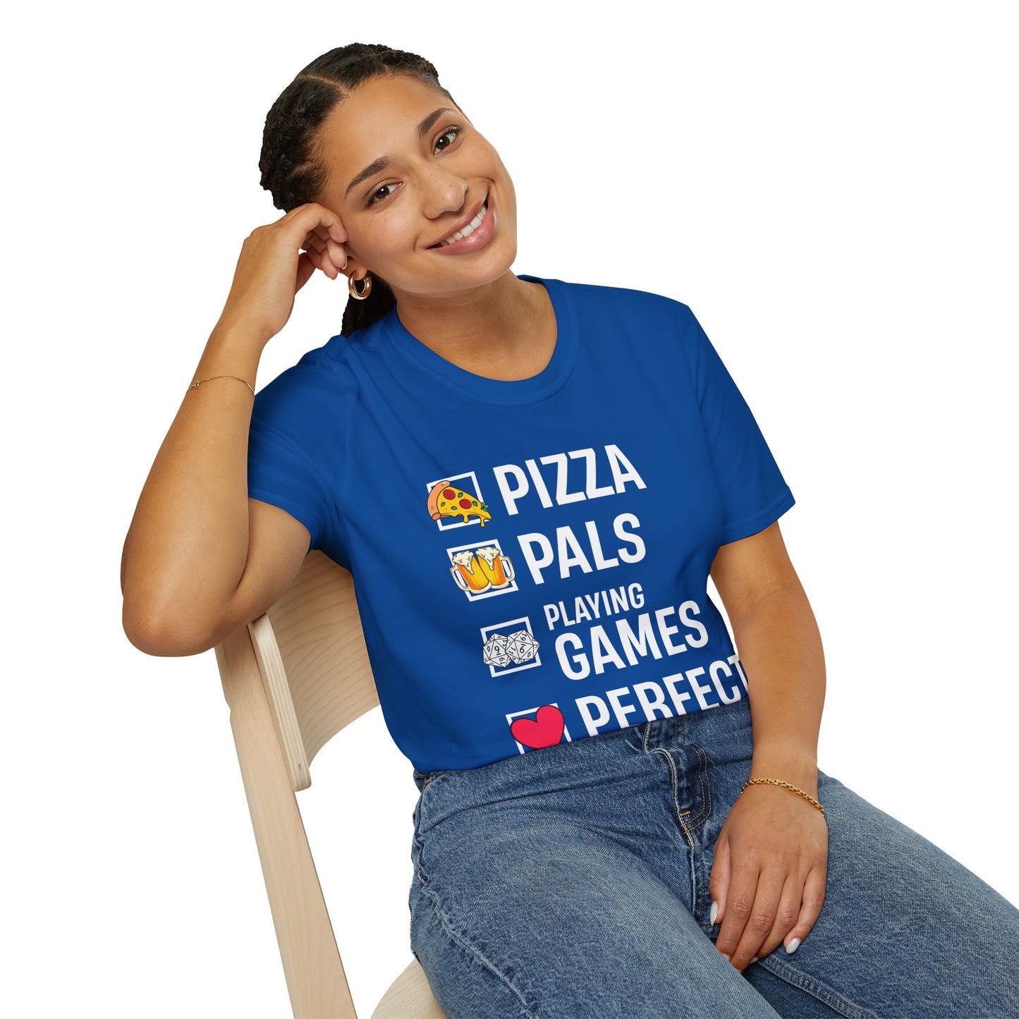 Pizza, Pals, Playing Games, Perfect - Softstyle T-Shirt for Men and Women