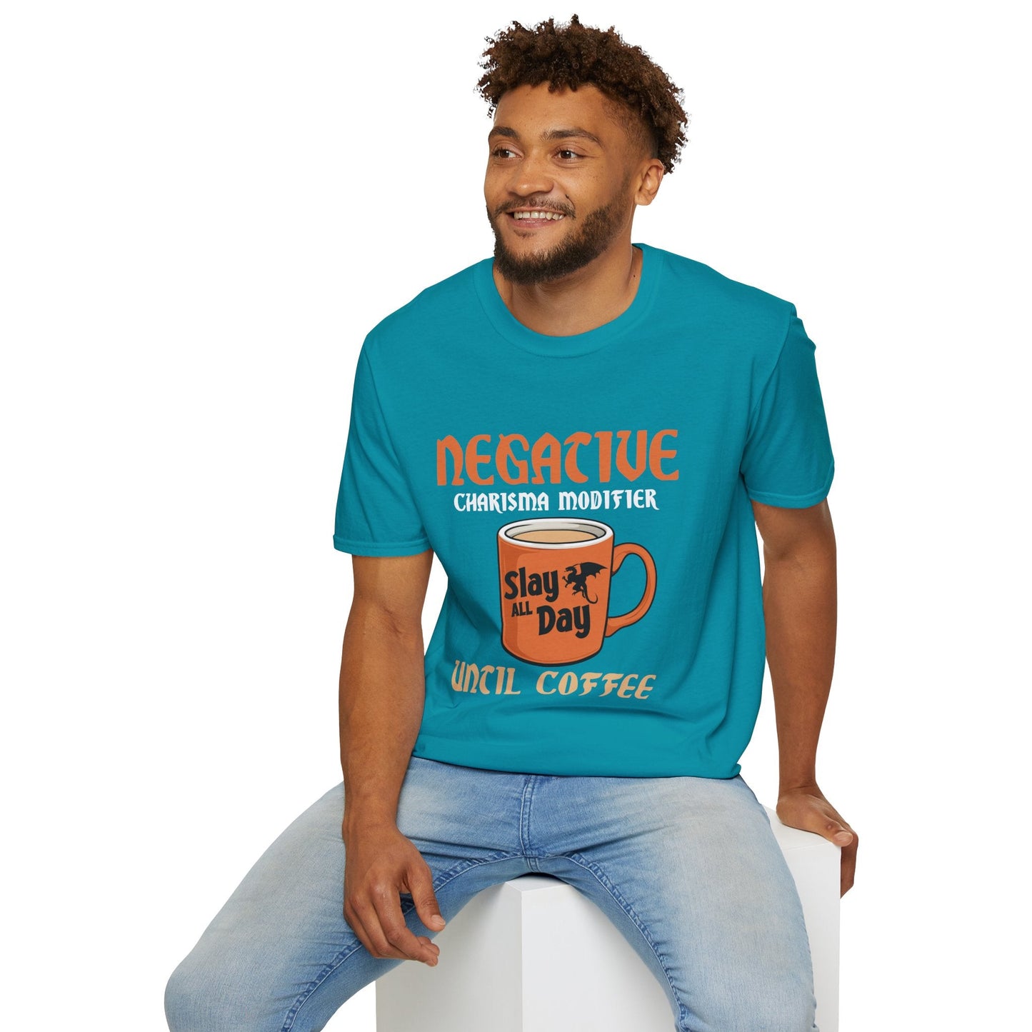 Negative Charisma Modifier Until Coffee - Softstyle T-Shirt for Men and Women Printify