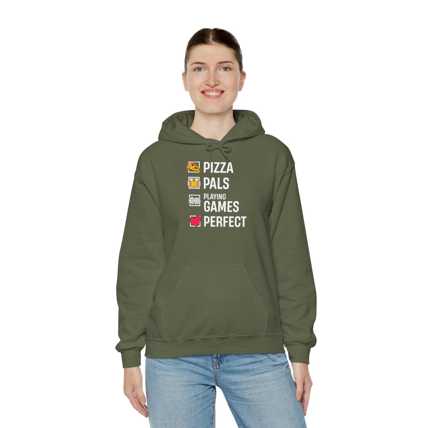 Pizza, Pals, Playing Games, Perfect - Heavy Blend™ Hoodie for Men and Women