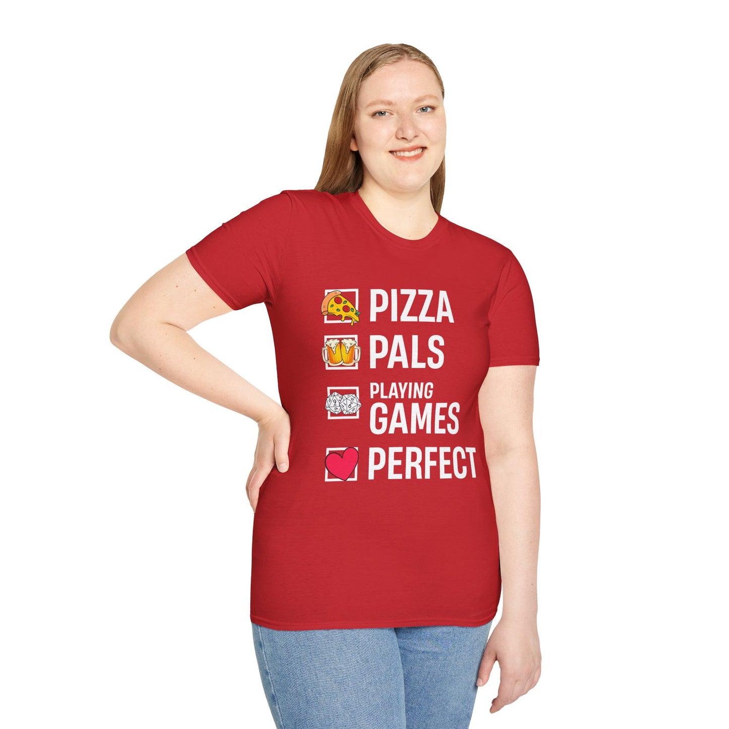 Pizza, Pals, Playing Games, Perfect - Softstyle T-Shirt for Men and Women