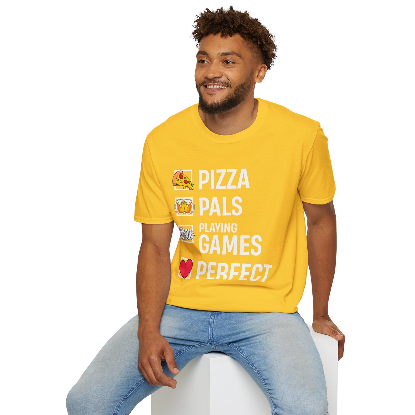 Pizza, Pals, Playing Games, Perfect - Softstyle T-Shirt for Men and Women