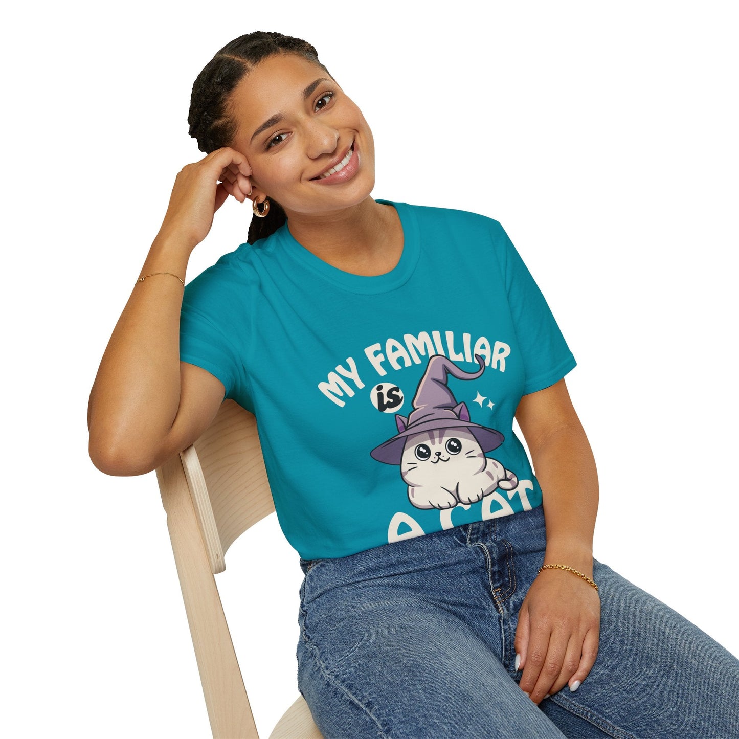 My Familiar is a Cat - Softstyle T-Shirt for Men and Women Printify