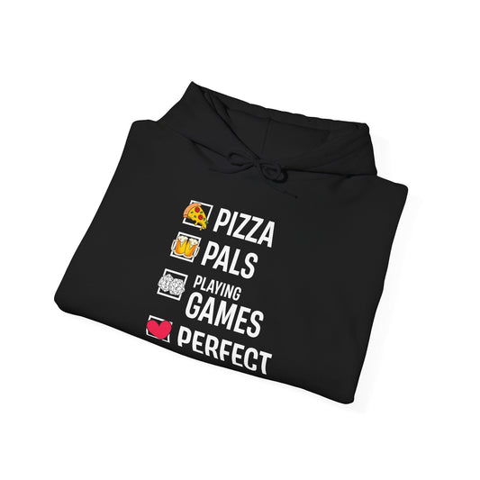 Pizza, Pals, Playing Games, Perfect - Heavy Blend™ Hoodie for Men and Women Printify