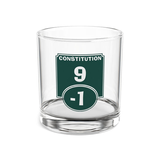 "Negative Constitution Modifier" Rocks Glass Printify