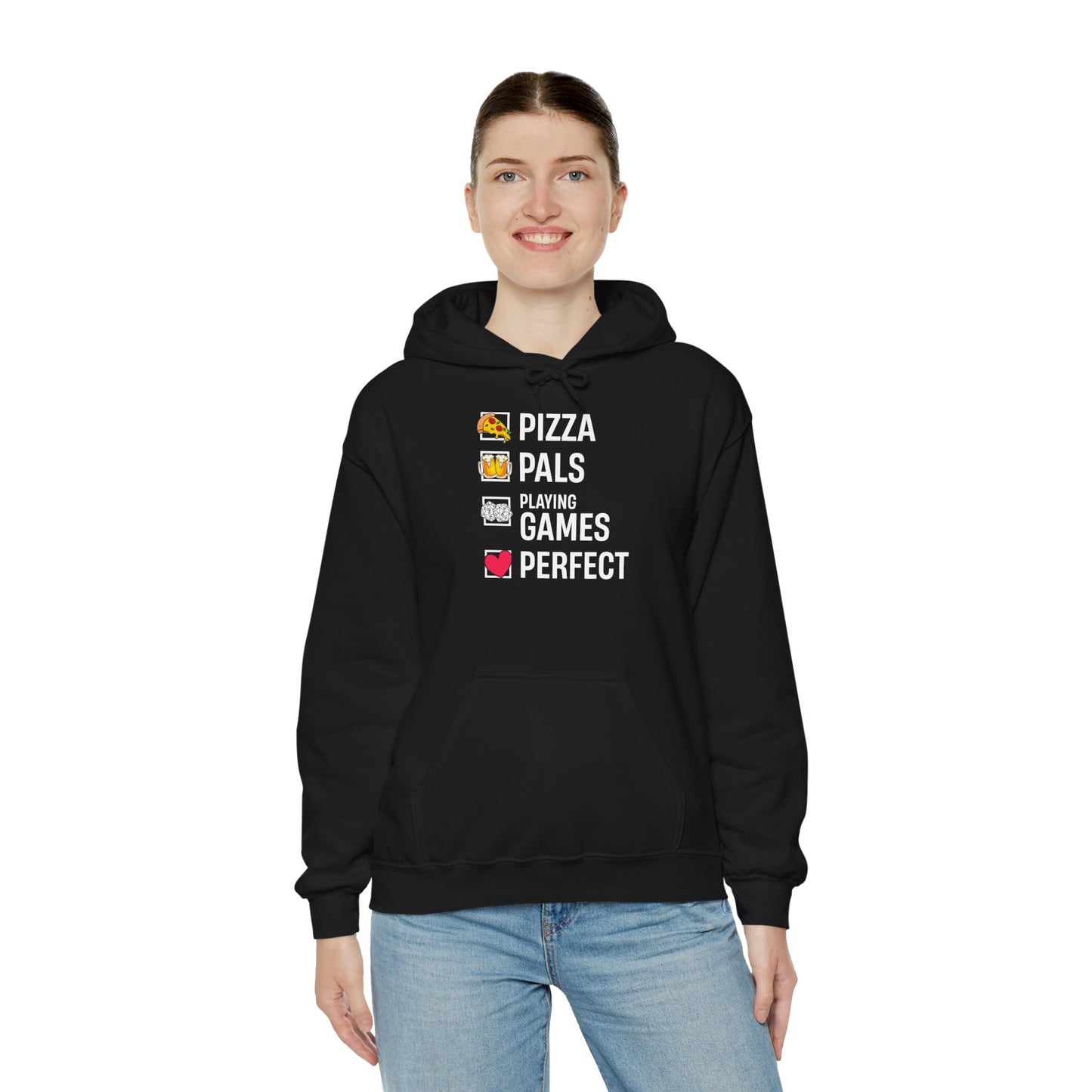 Pizza, Pals, Playing Games, Perfect - Heavy Blend™ Hoodie for Men and Women