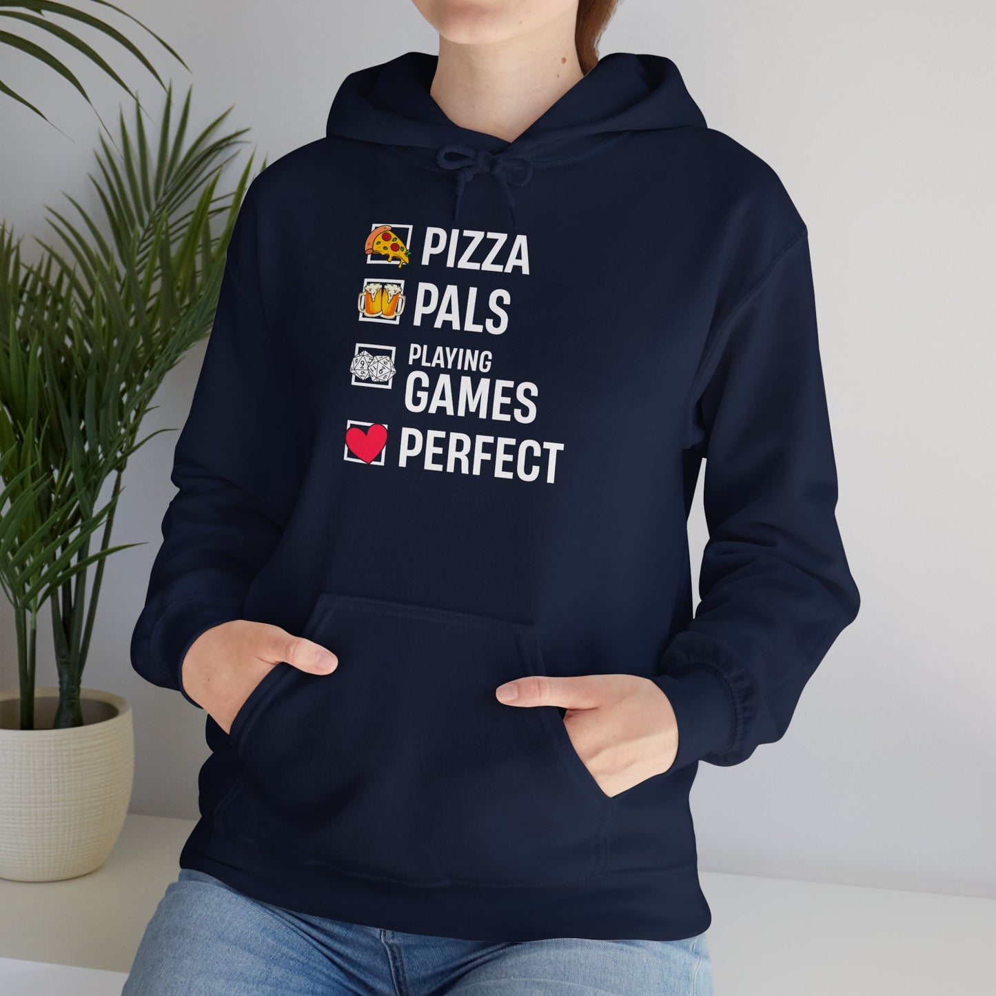 Pizza, Pals, Playing Games, Perfect - Heavy Blend™ Hoodie for Men and Women
