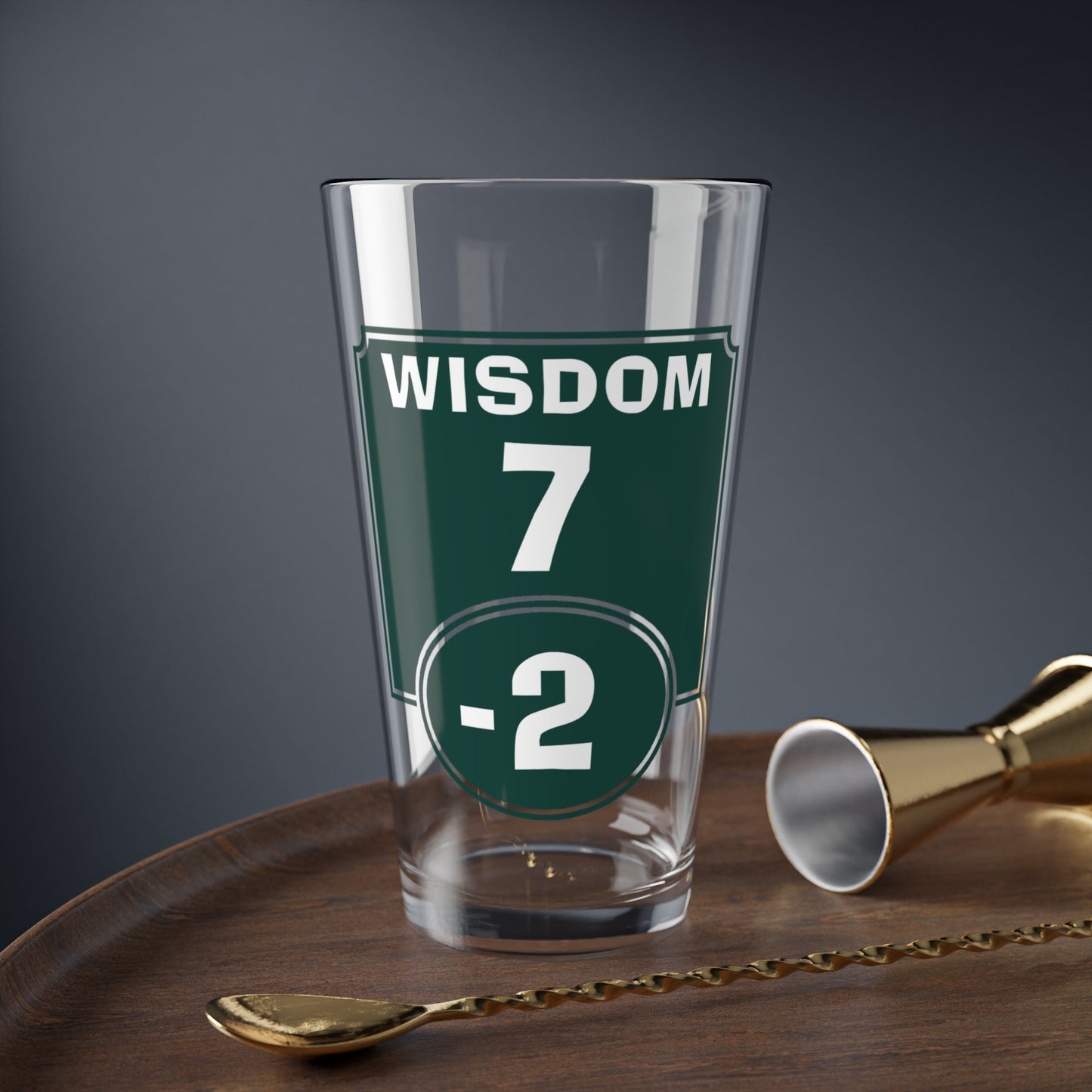 "Negative Wisdom Modifier" Pint Glass Printify