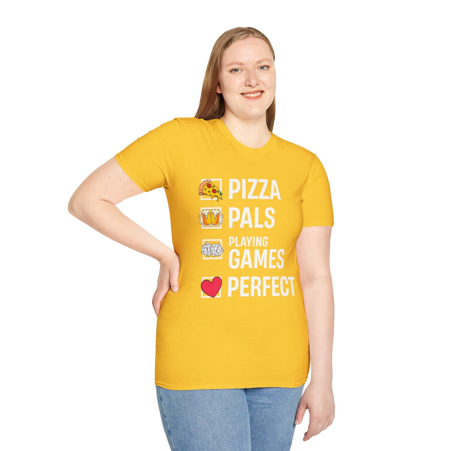Pizza, Pals, Playing Games, Perfect - Softstyle T-Shirt for Men and Women