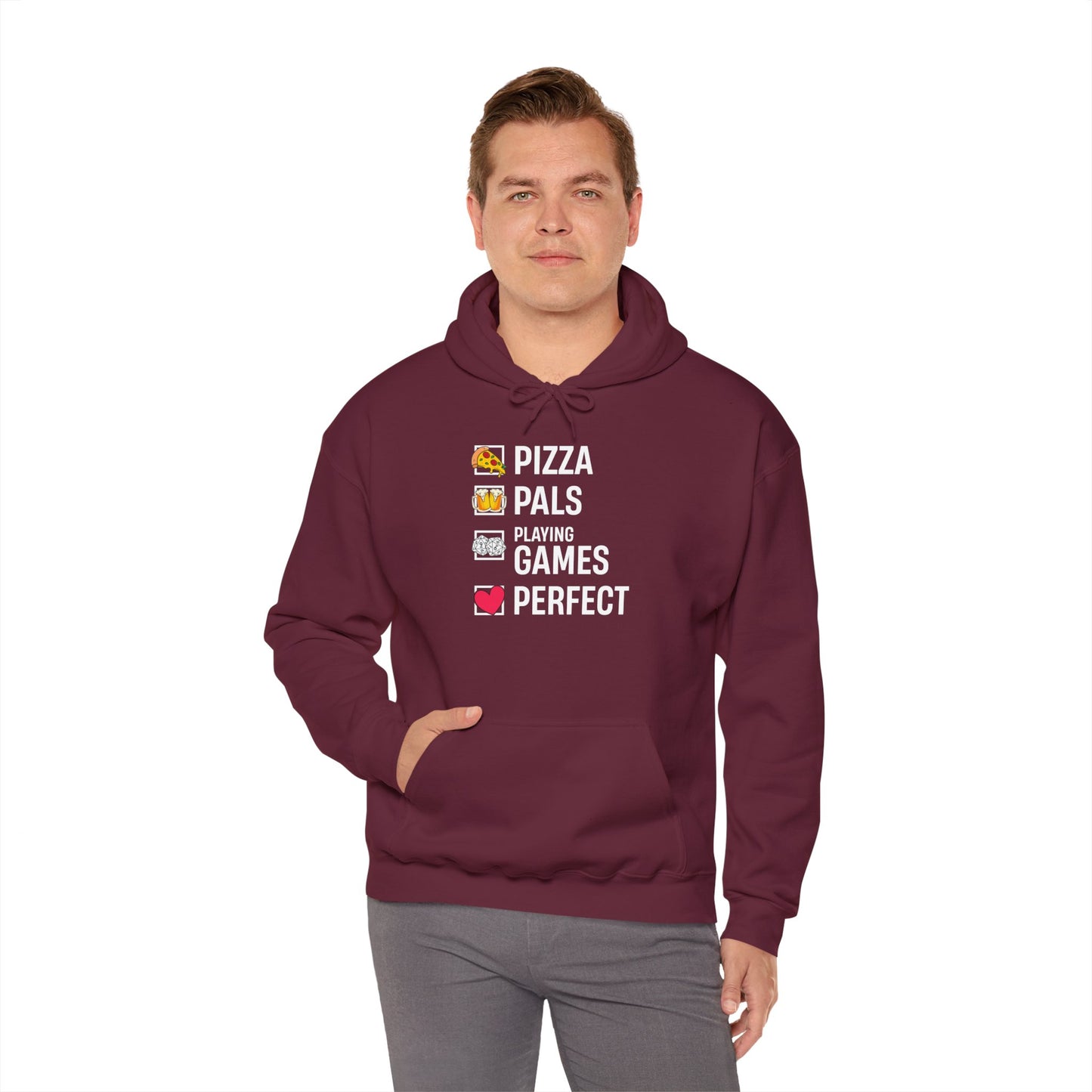Pizza, Pals, Playing Games, Perfect - Heavy Blend™ Hoodie for Men and Women