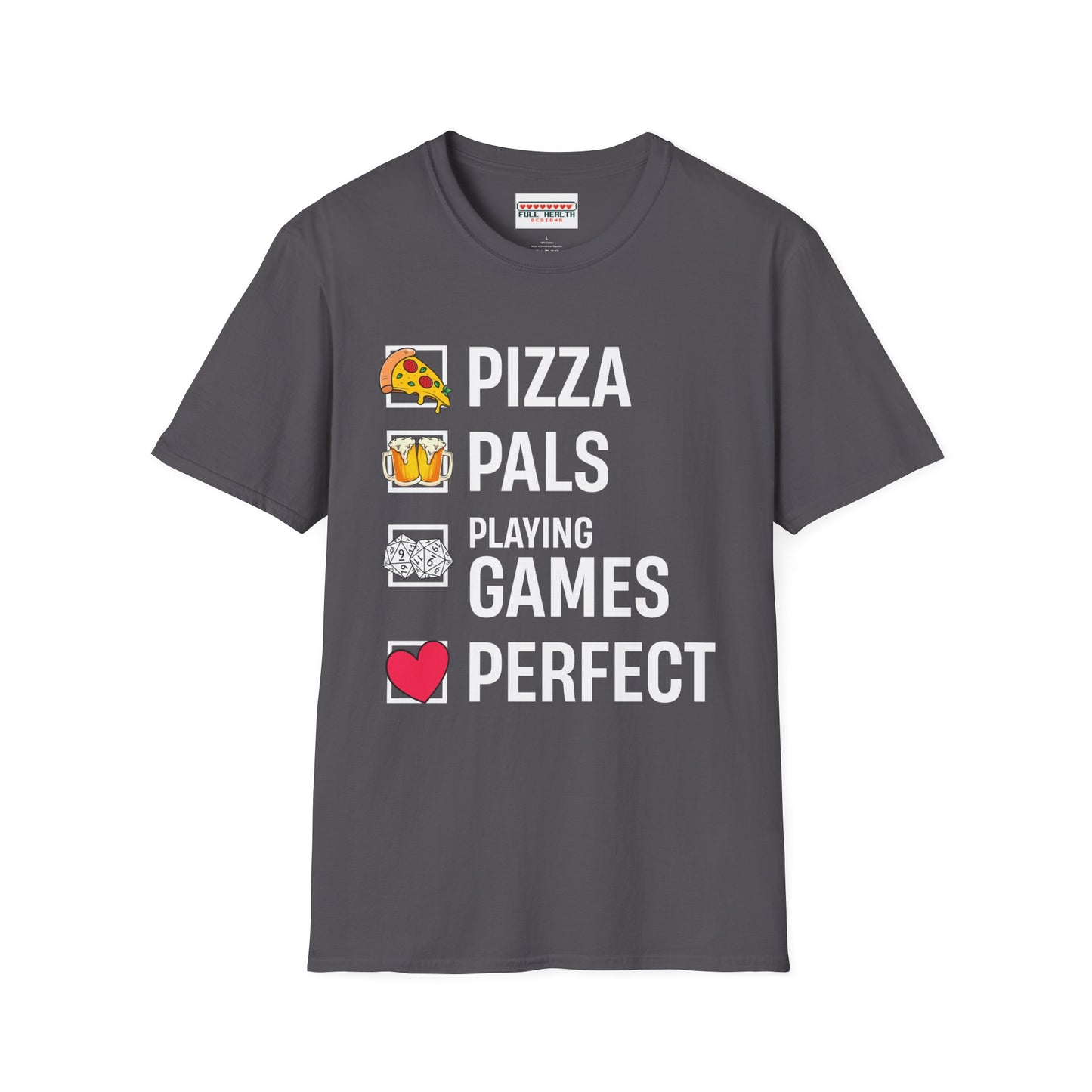 Pizza, Pals, Playing Games, Perfect - Softstyle T-Shirt for Men and Women