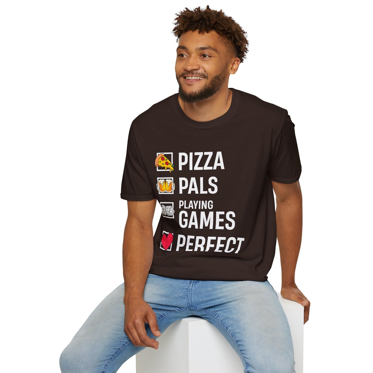 Pizza, Pals, Playing Games, Perfect - Softstyle T-Shirt for Men and Women