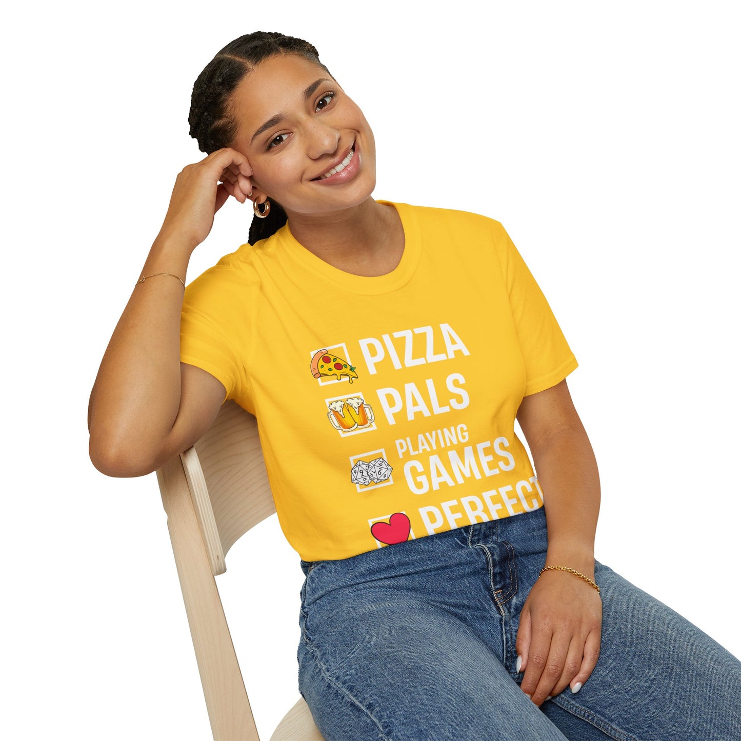 Pizza, Pals, Playing Games, Perfect - Softstyle T-Shirt for Men and Women