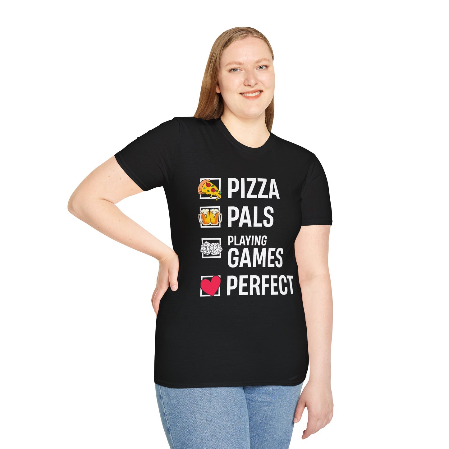 Pizza, Pals, Playing Games, Perfect - Softstyle T-Shirt for Men and Women