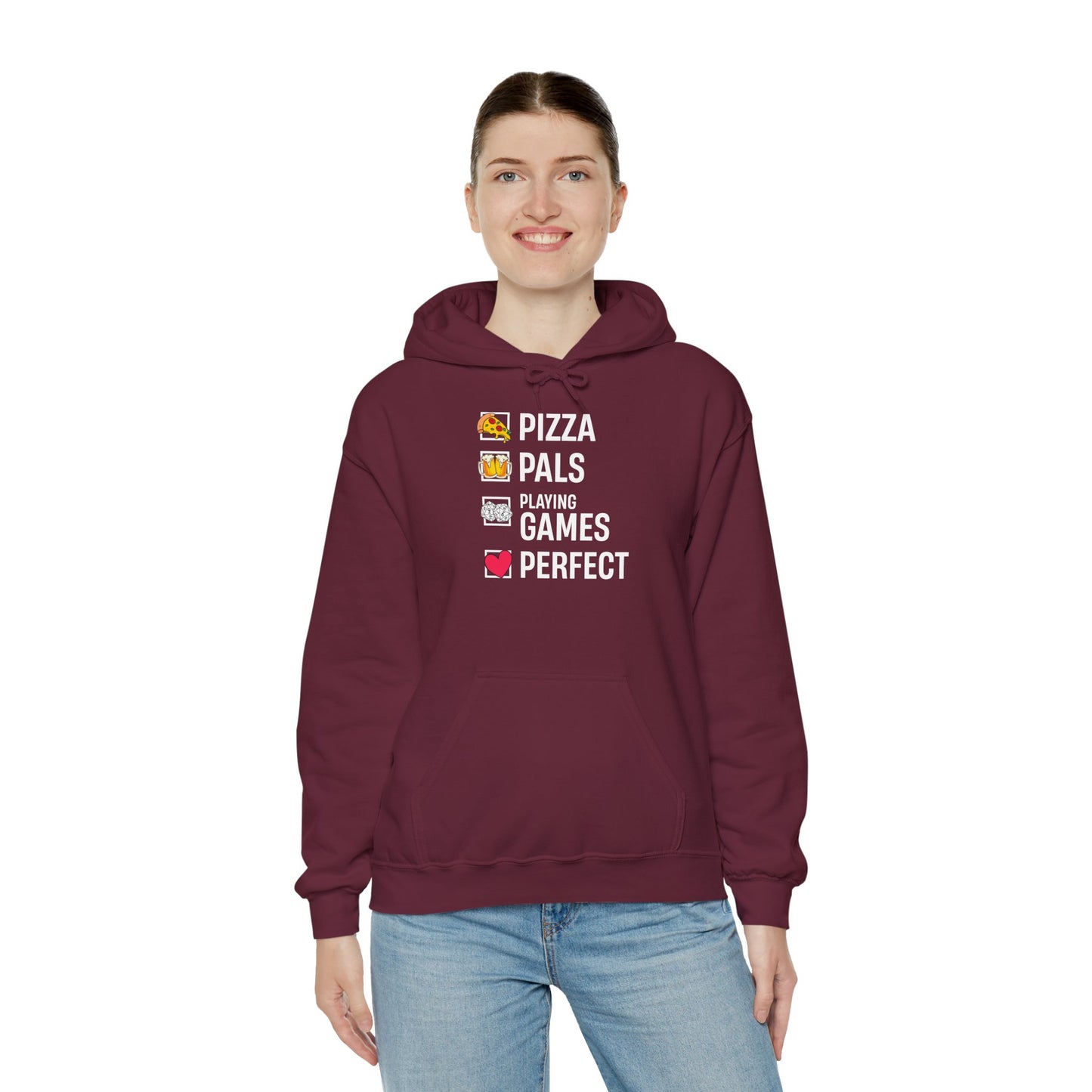 Pizza, Pals, Playing Games, Perfect - Heavy Blend™ Hoodie for Men and Women