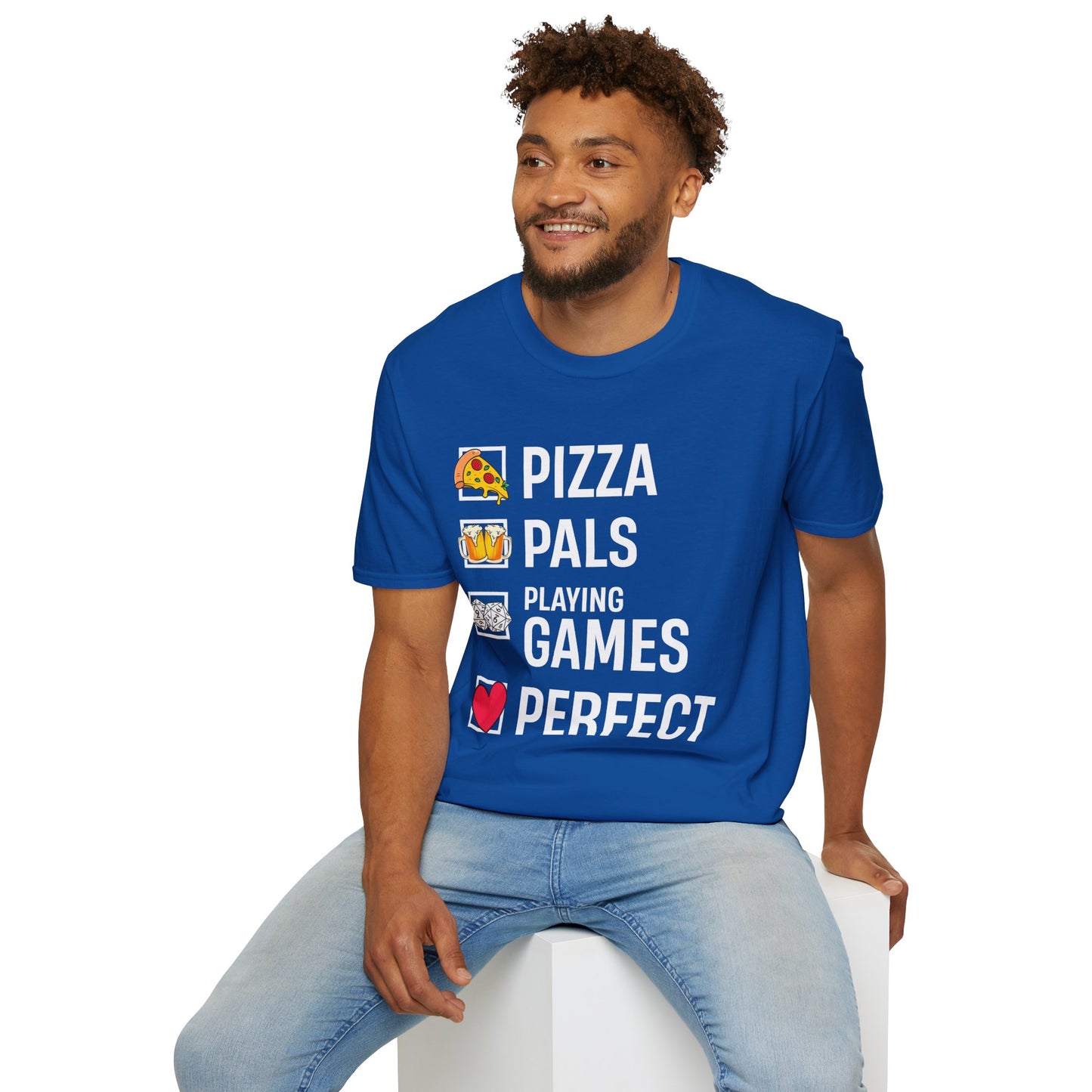 Pizza, Pals, Playing Games, Perfect - Softstyle T-Shirt for Men and Women