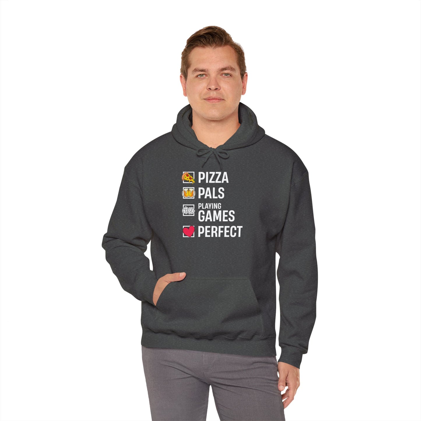 Pizza, Pals, Playing Games, Perfect - Heavy Blend™ Hoodie for Men and Women