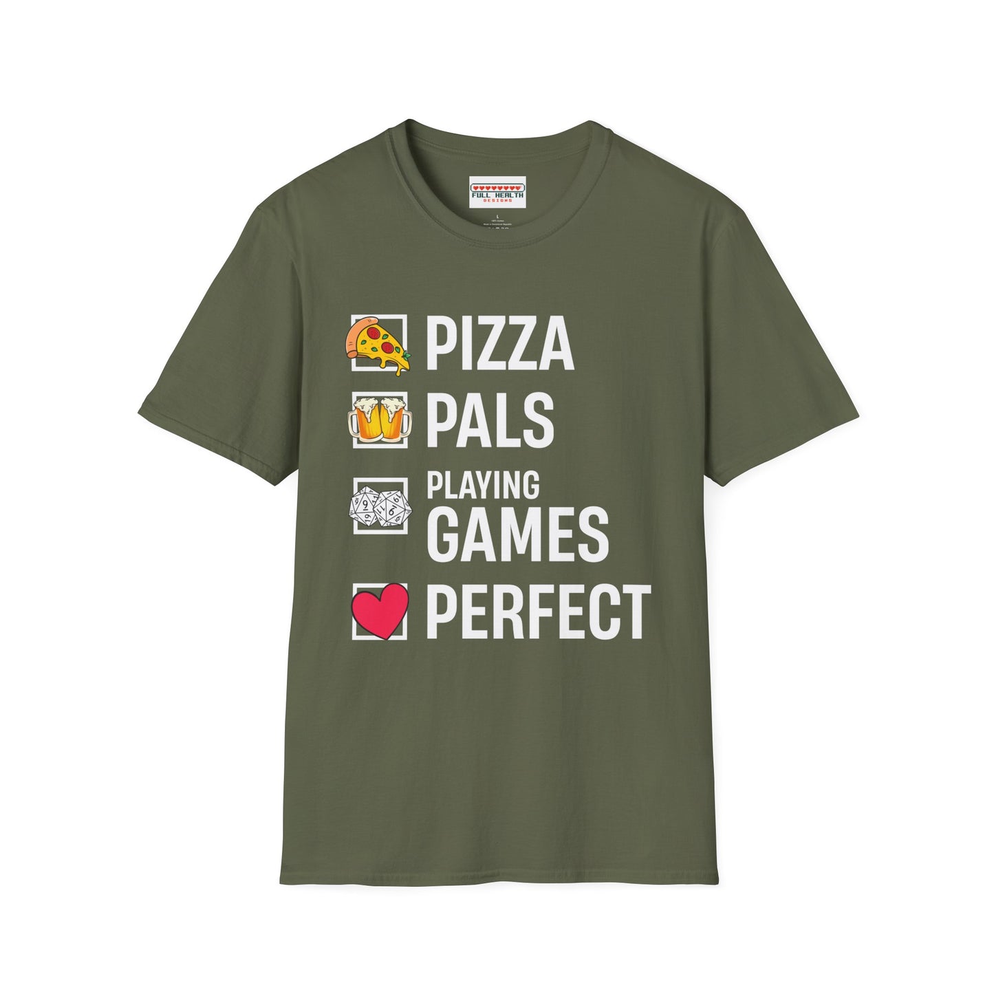 Pizza, Pals, Playing Games, Perfect - Softstyle T-Shirt for Men and Women