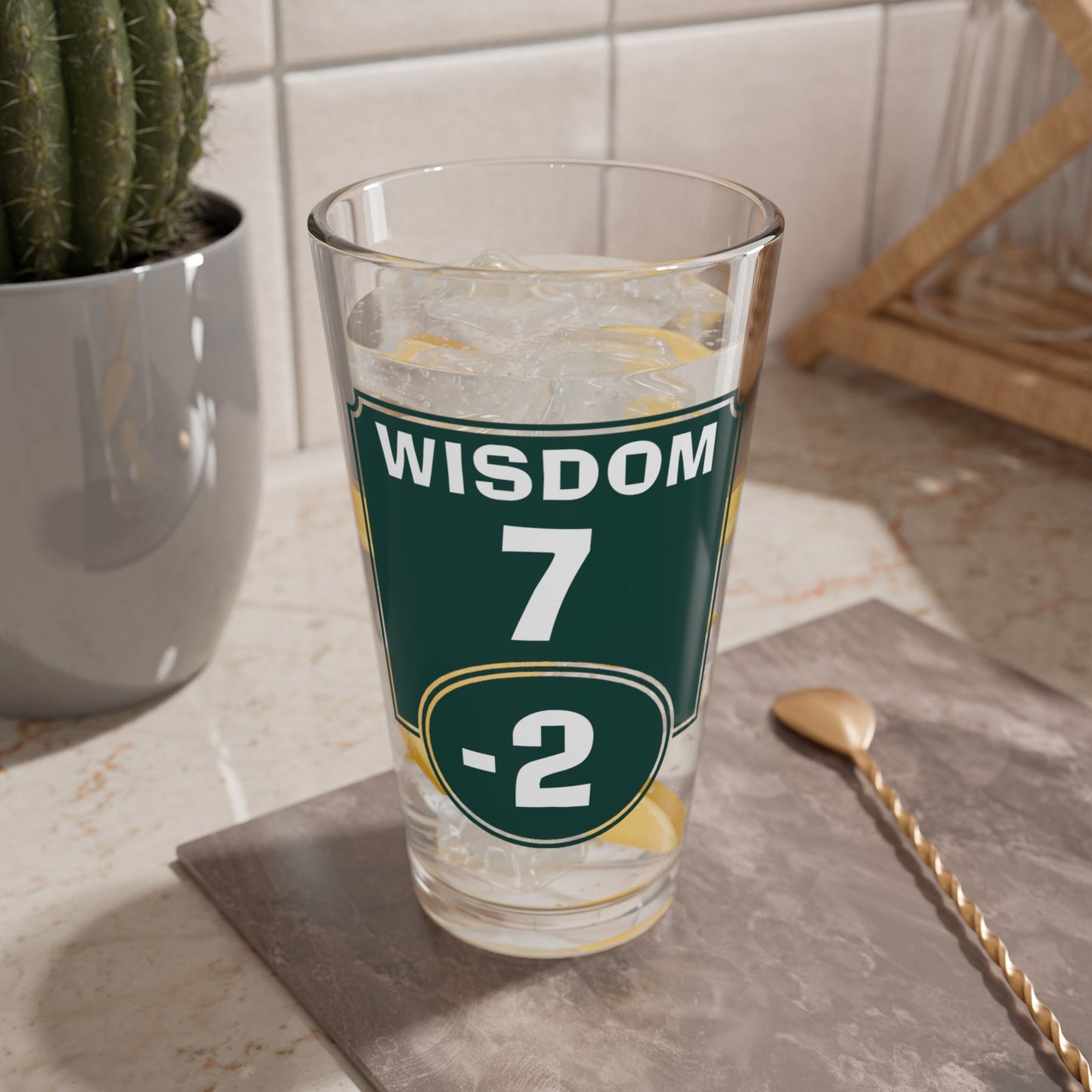 "Negative Wisdom Modifier" Pint Glass Printify