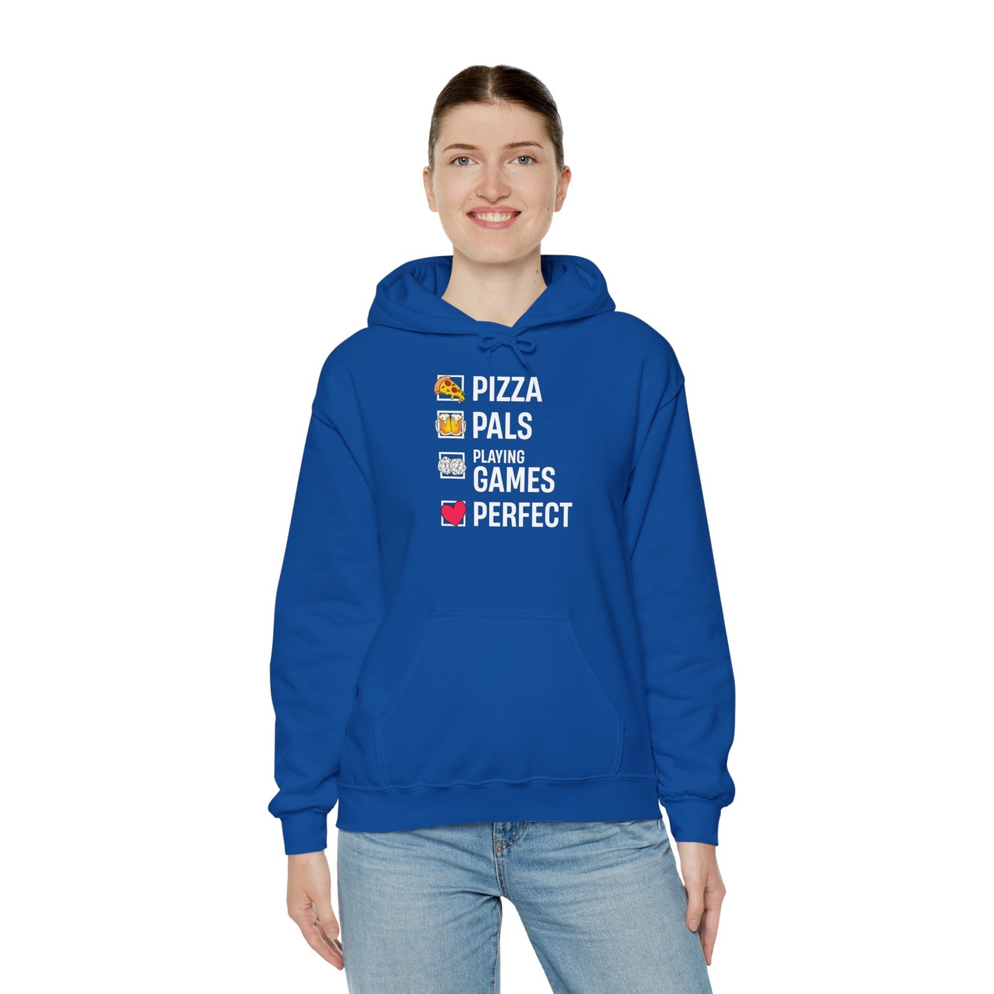Pizza, Pals, Playing Games, Perfect - Heavy Blend™ Hoodie for Men and Women