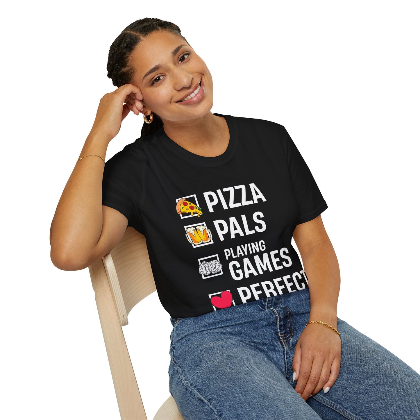 Pizza, Pals, Playing Games, Perfect - Softstyle T-Shirt for Men and Women