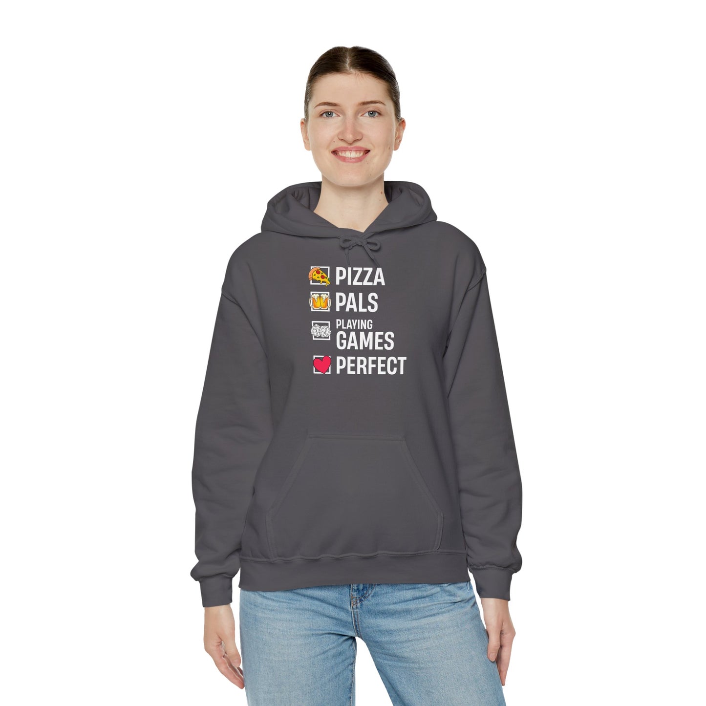 Pizza, Pals, Playing Games, Perfect - Heavy Blend™ Hoodie for Men and Women
