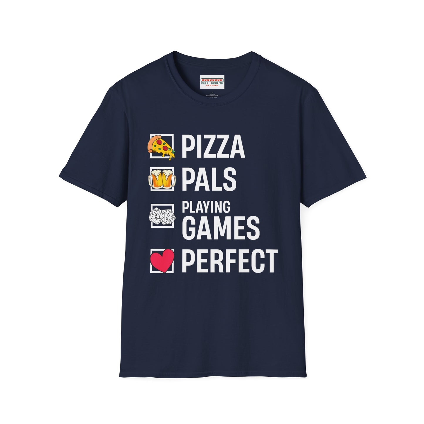 Pizza, Pals, Playing Games, Perfect - Softstyle T-Shirt for Men and Women