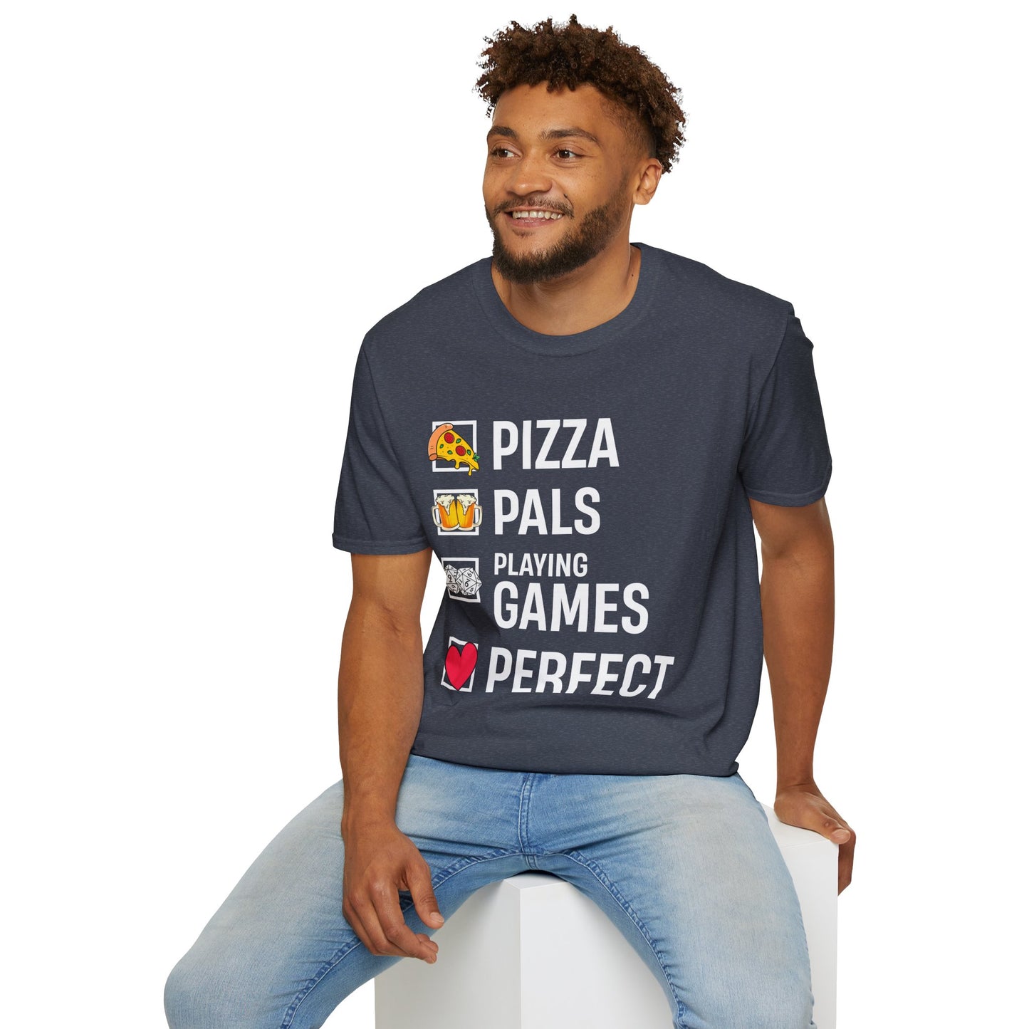 Pizza, Pals, Playing Games, Perfect - Softstyle T-Shirt for Men and Women