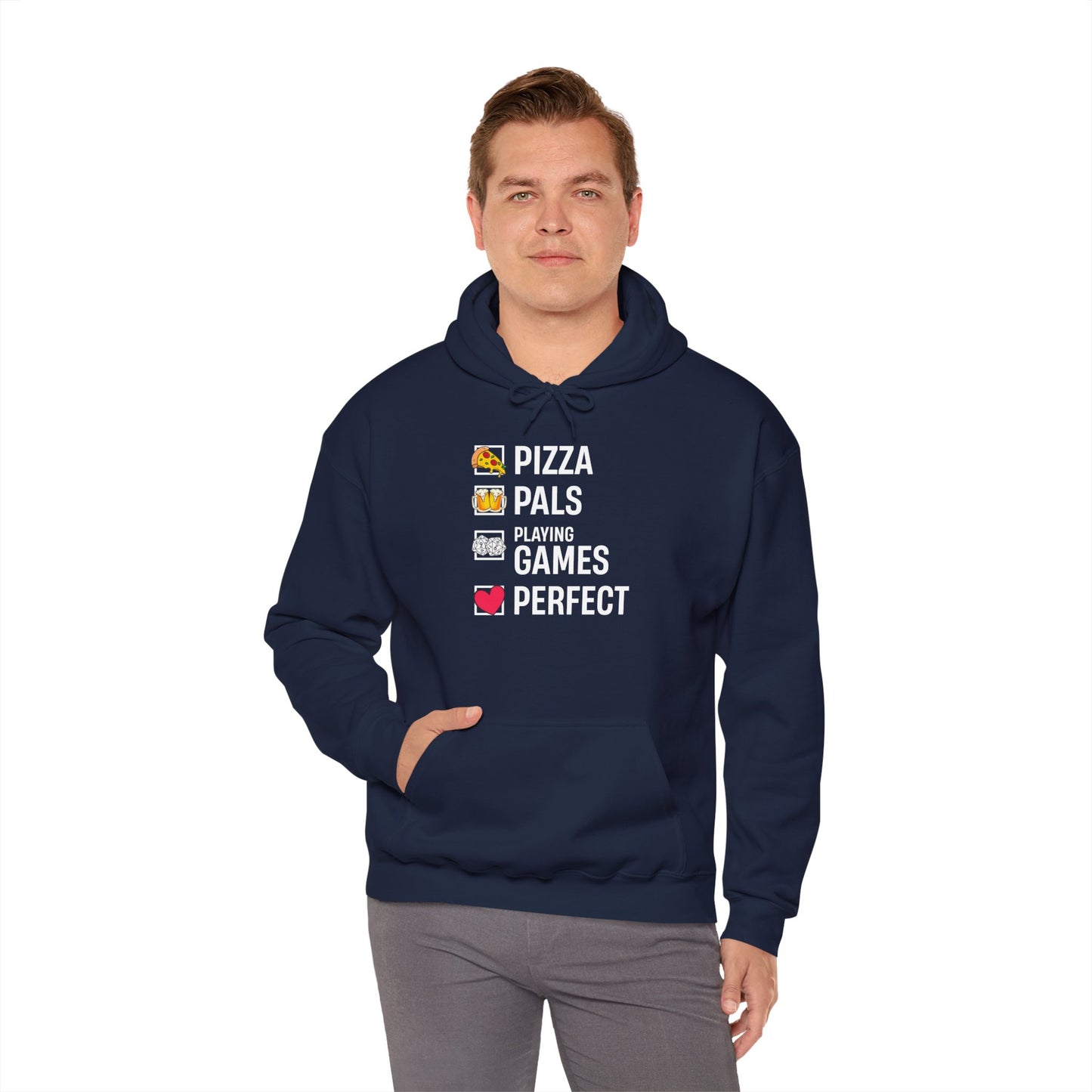 Pizza, Pals, Playing Games, Perfect - Heavy Blend™ Hoodie for Men and Women