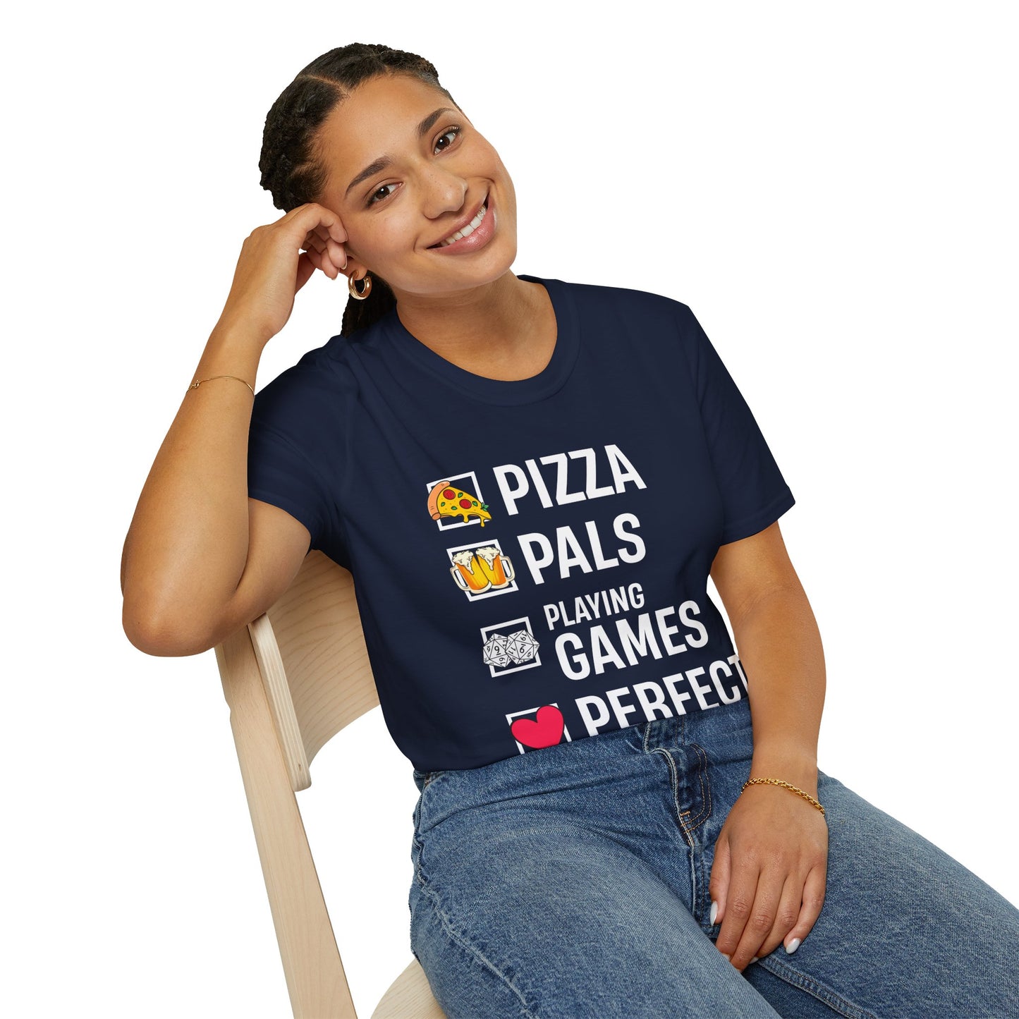 Pizza, Pals, Playing Games, Perfect - Softstyle T-Shirt for Men and Women