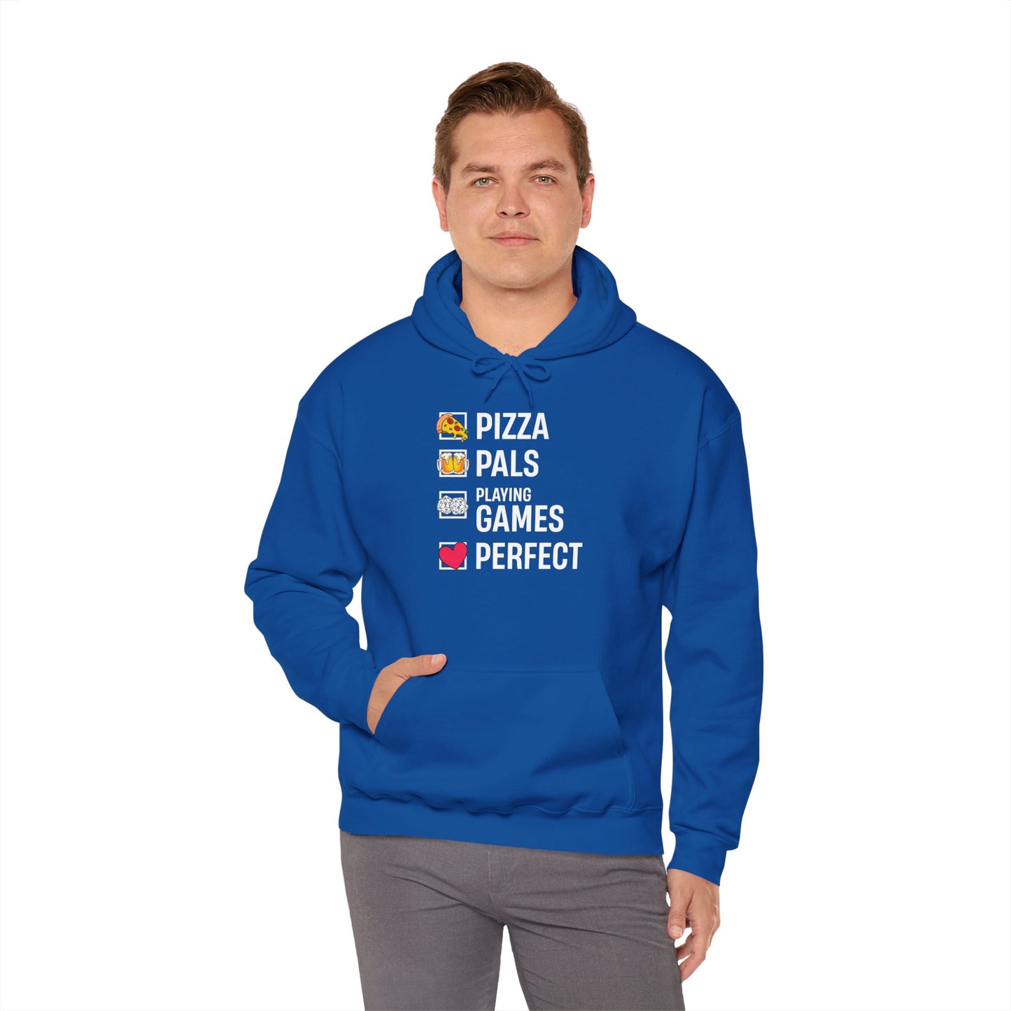 Pizza, Pals, Playing Games, Perfect - Heavy Blend™ Hoodie for Men and Women