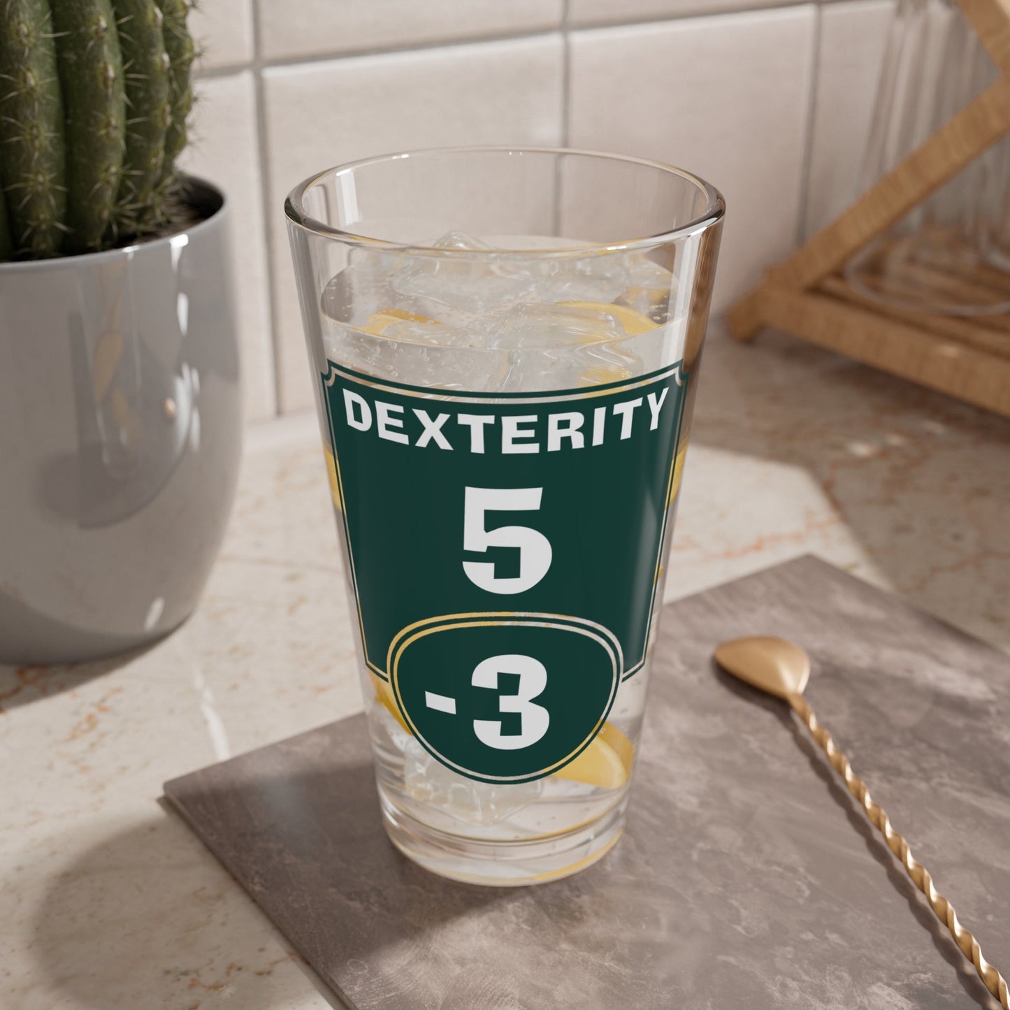 "Negative Dexterity Modifier" Pint Glass Printify