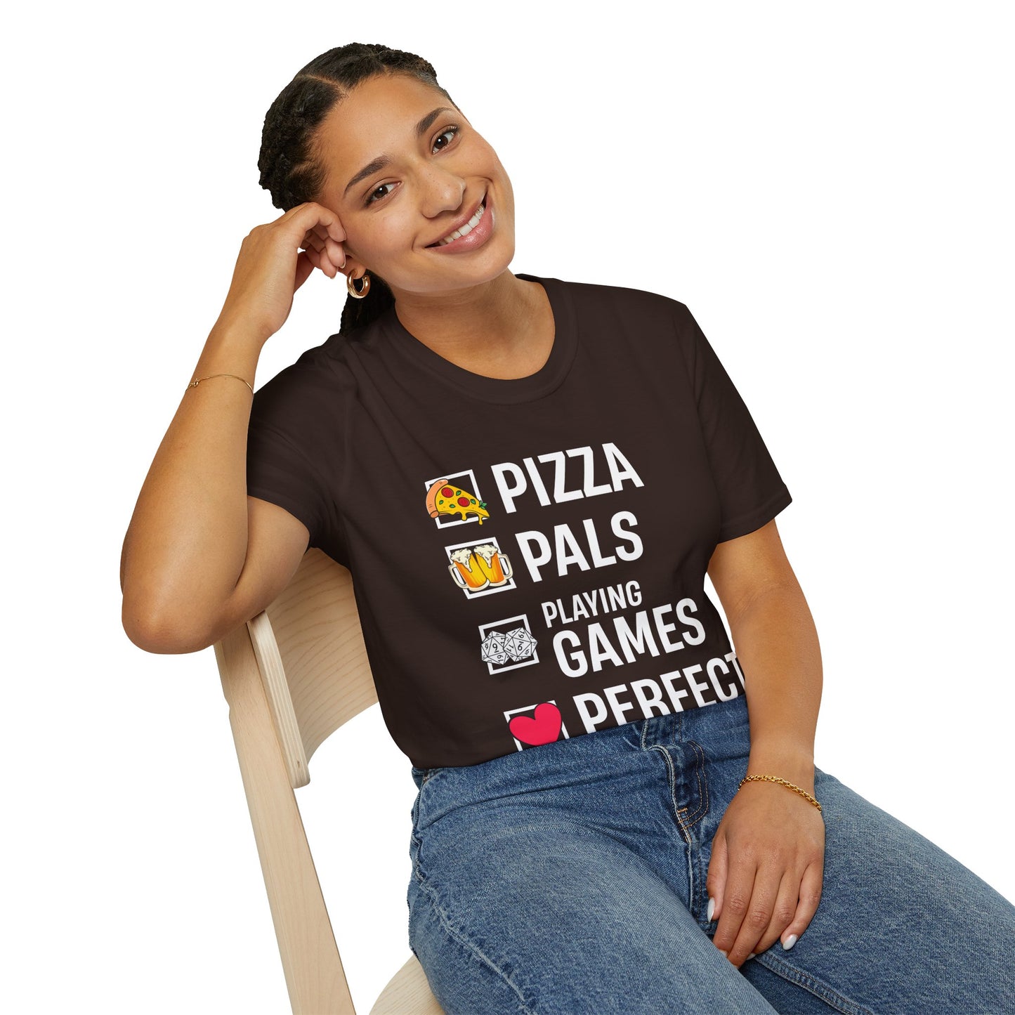 Pizza, Pals, Playing Games, Perfect - Softstyle T-Shirt for Men and Women