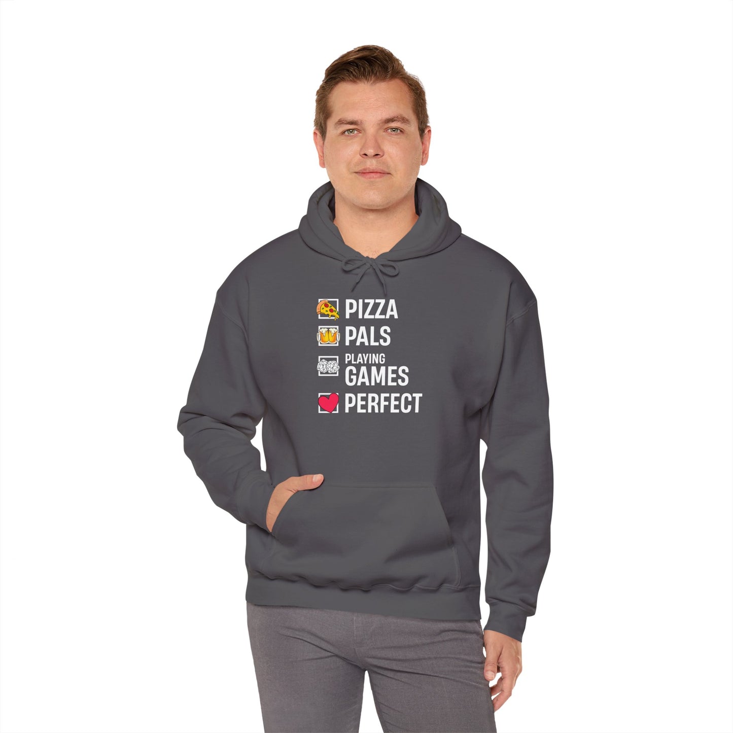 Pizza, Pals, Playing Games, Perfect - Heavy Blend™ Hoodie for Men and Women