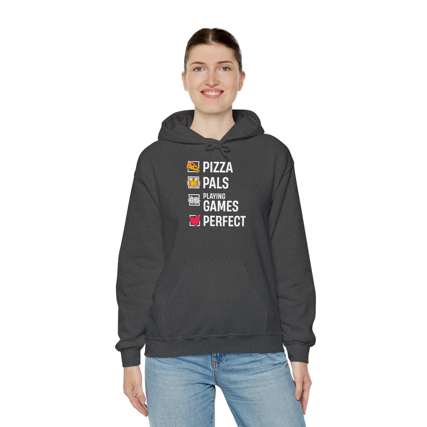 Pizza, Pals, Playing Games, Perfect - Heavy Blend™ Hoodie for Men and Women
