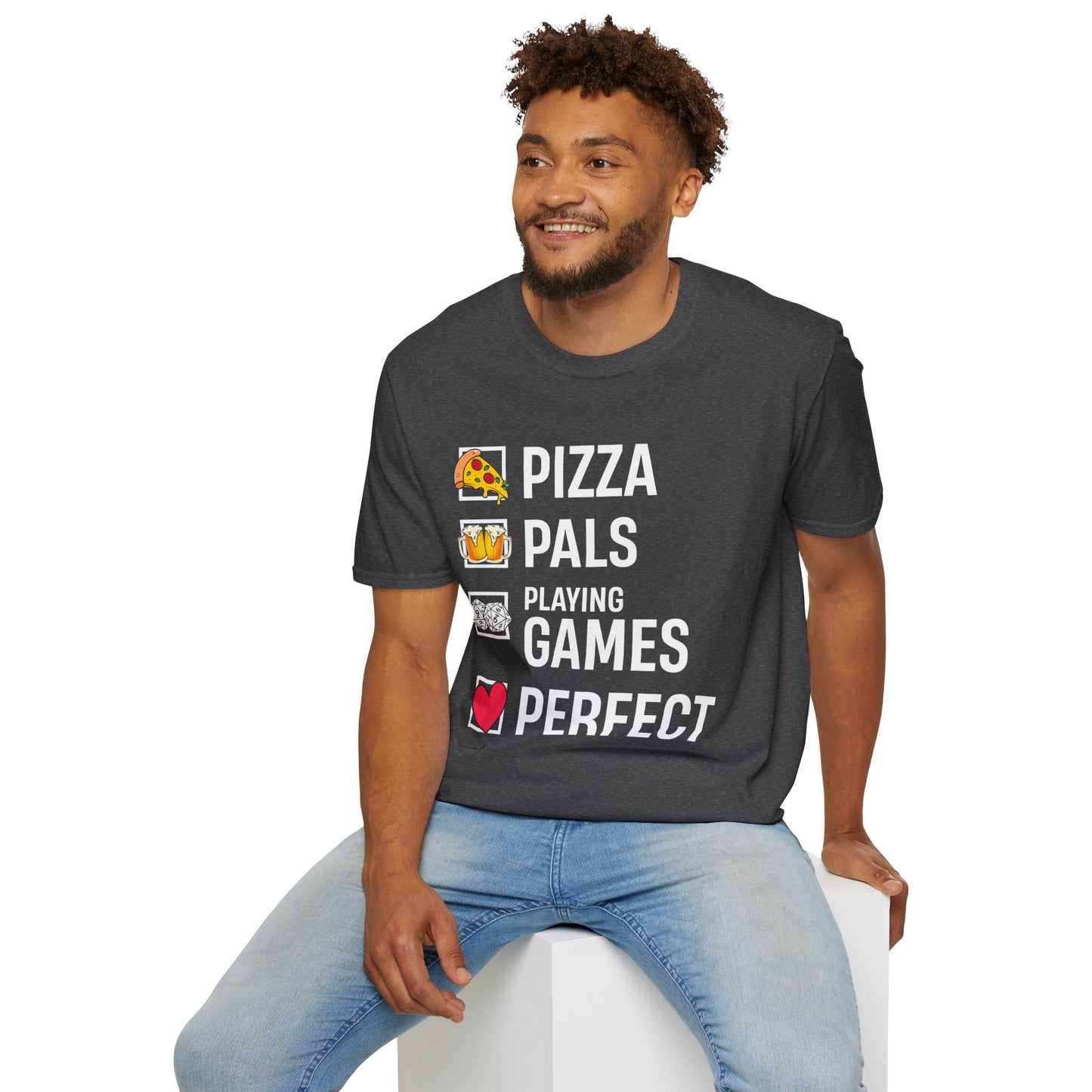 Pizza, Pals, Playing Games, Perfect - Softstyle T-Shirt for Men and Women