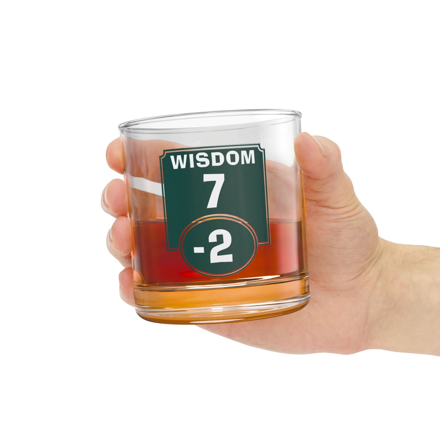 "Negative Wisdom Modifier" Rocks Glass Printify
