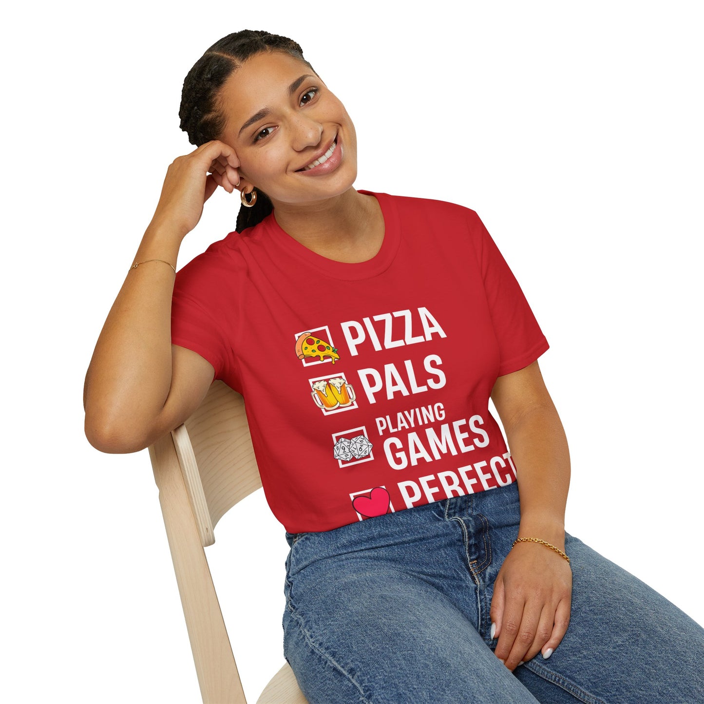 Pizza, Pals, Playing Games, Perfect - Softstyle T-Shirt for Men and Women