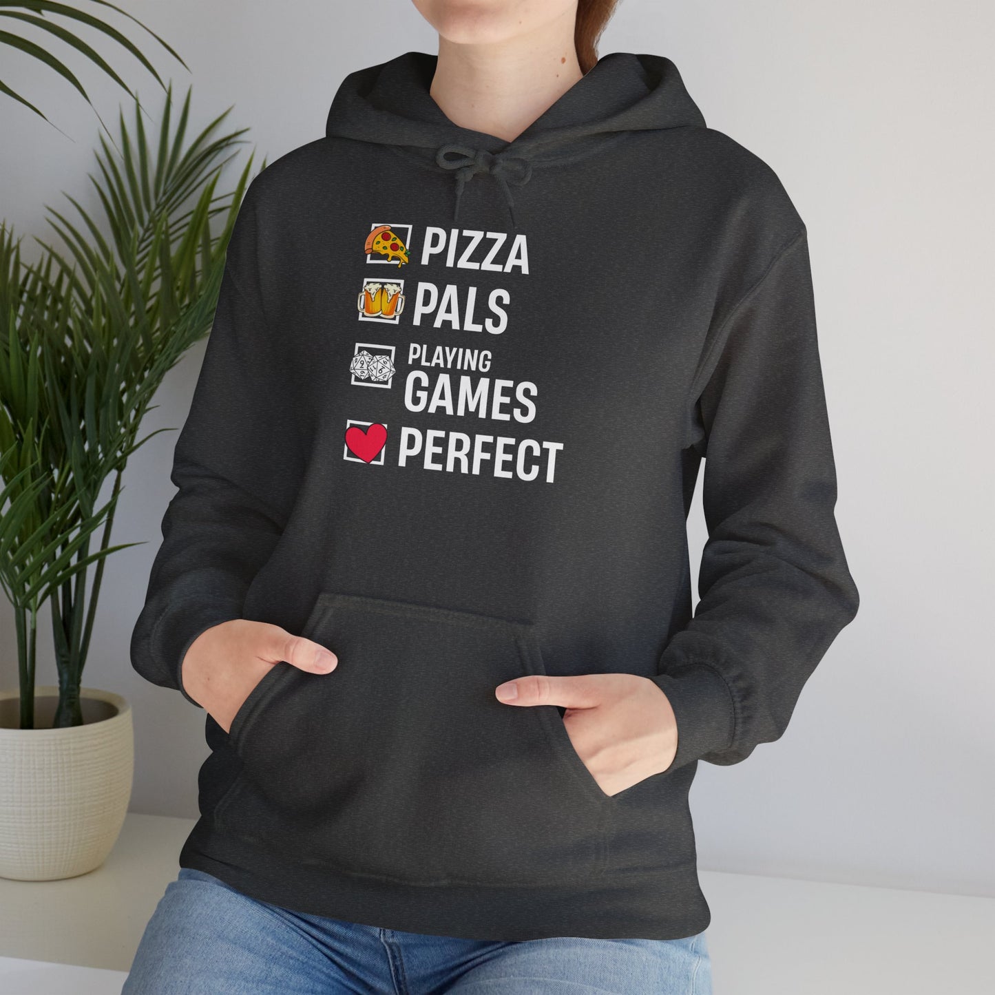 Pizza, Pals, Playing Games, Perfect - Heavy Blend™ Hoodie for Men and Women