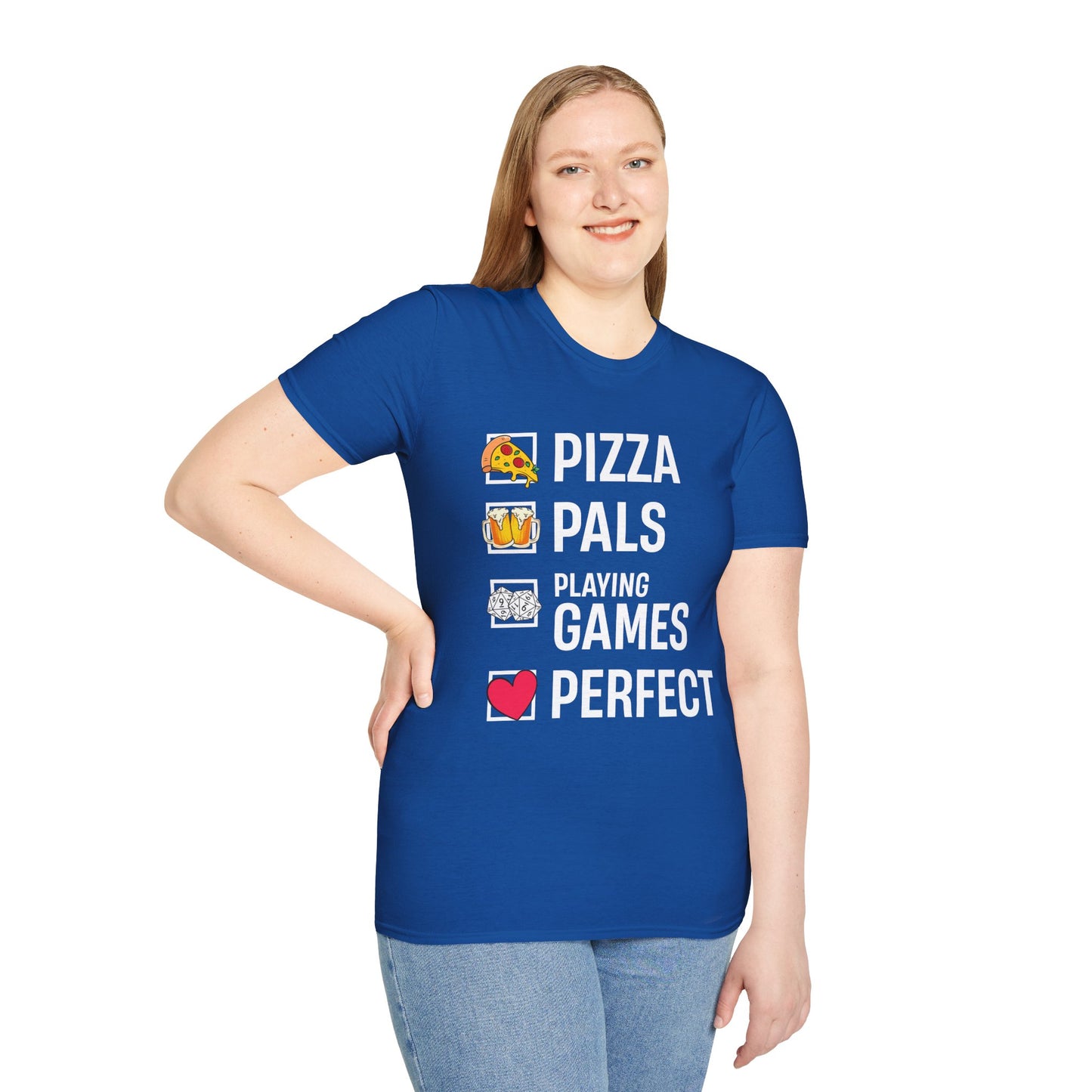 Pizza, Pals, Playing Games, Perfect - Softstyle T-Shirt for Men and Women
