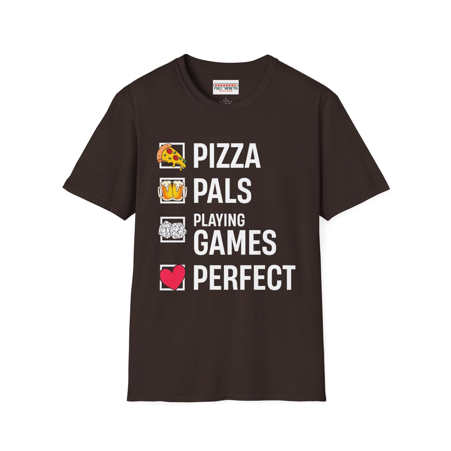 Pizza, Pals, Playing Games, Perfect - Softstyle T-Shirt for Men and Women