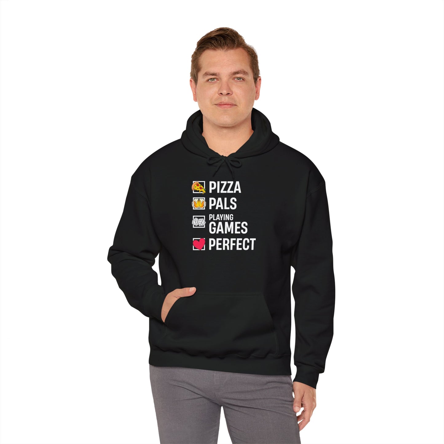 Pizza, Pals, Playing Games, Perfect - Heavy Blend™ Hoodie for Men and Women