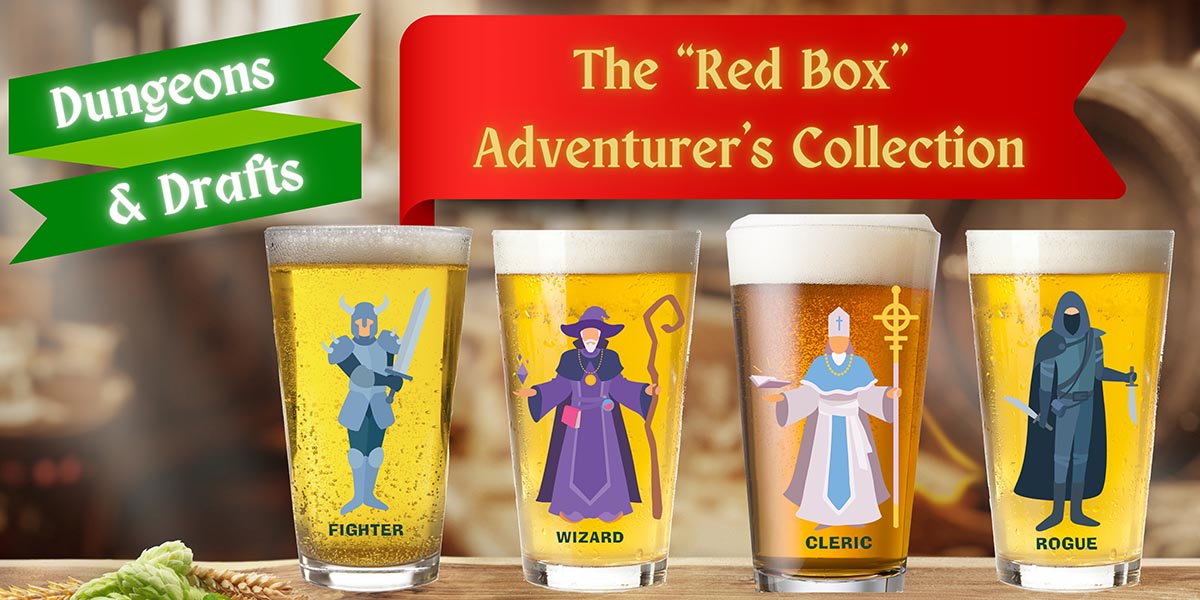 Dungeons & Drafts: The "Red Box" TTRPG Adventurer’s Pint Glass Set