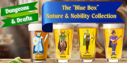 Dungeons & Drafts: The "Blue Box" TTRPG Nature & Nobility Pint Glass Set